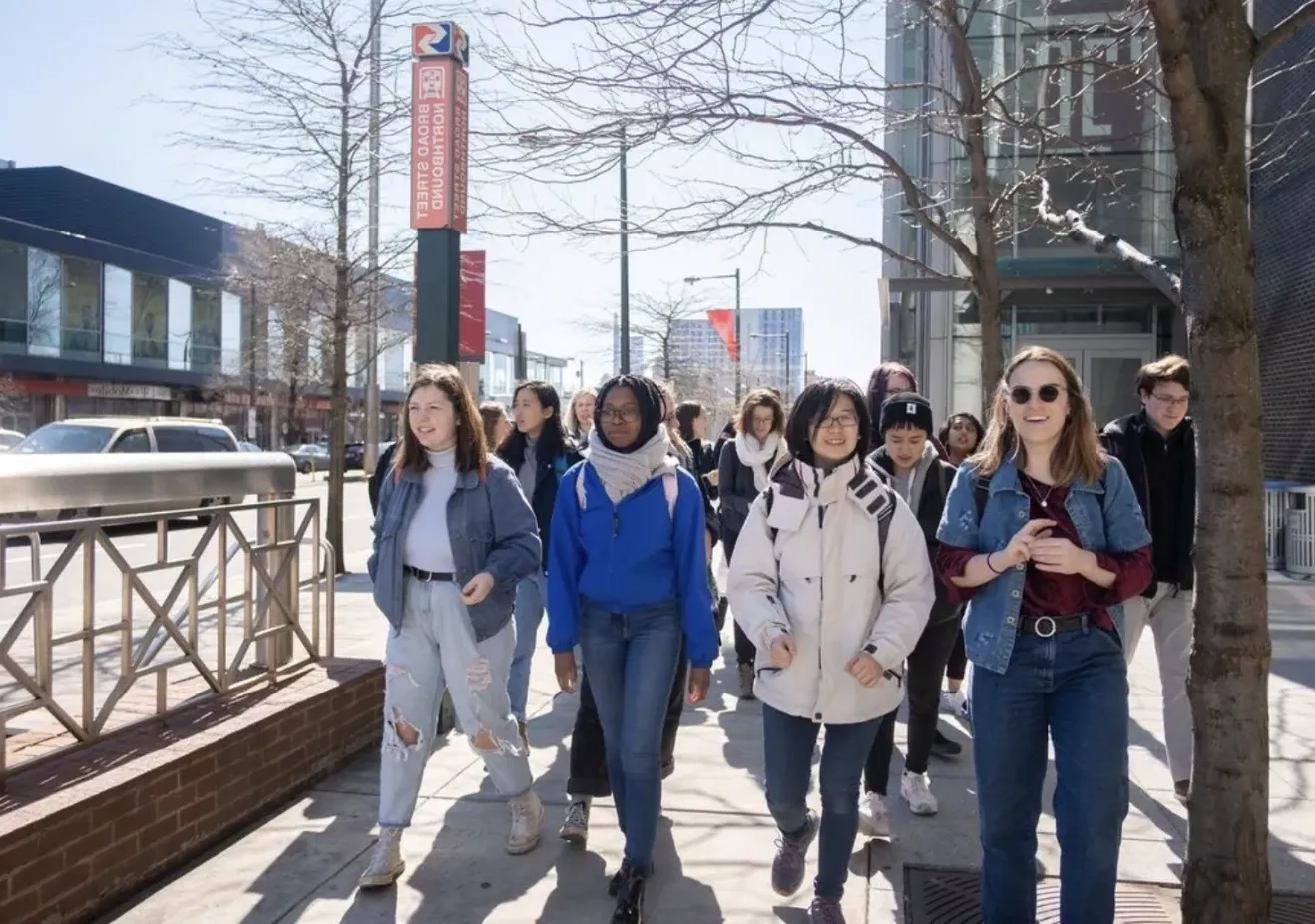 A group of students walking in Philadelphia